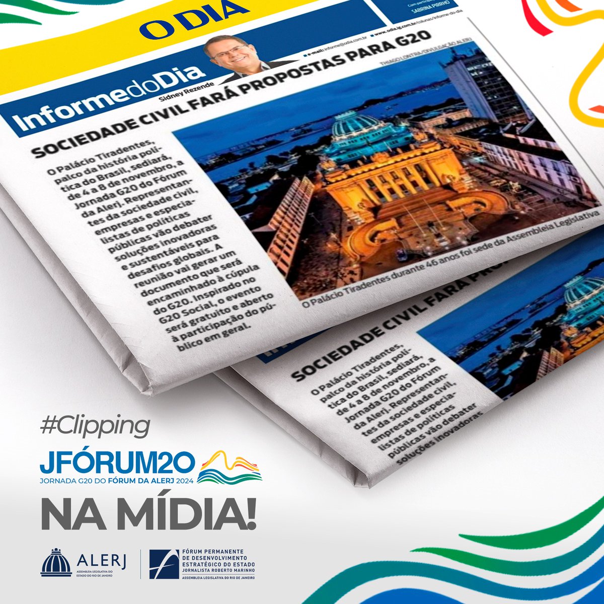 Jornada G20 do Fórum da Alerj na mídia!  
 
O evento ganhou destaque no Jornal O Dia desta terça-feira (29/10)! 

Vamos juntos debater sobre os desafios globais e as soluções inovadoras para um futuro mais sustentável? 

Garanta já o seu ingresso:  bit.ly/SymplaJornada