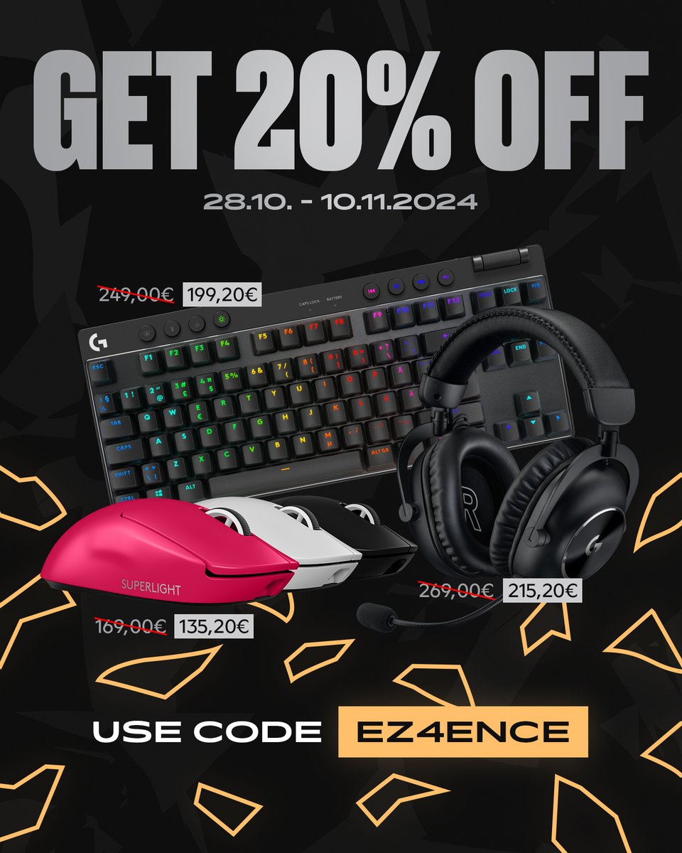 ENCE (@ence) on Twitter photo Gear up like a pro 😎
Get 20% off <a href="/LogitechG/">Logitech G</a> products with code EZ4ENCE until Nov 10.
Newly released products are not included in the sale.
#ad #EZ4ENCE #PlayToWin Gear up like a pro 😎
Get 20% off <a href="/LogitechG/">Logitech G</a> products with code EZ4ENCE until Nov 10.
Newly released products are not included in the sale.
#ad #EZ4ENCE #PlayToWin