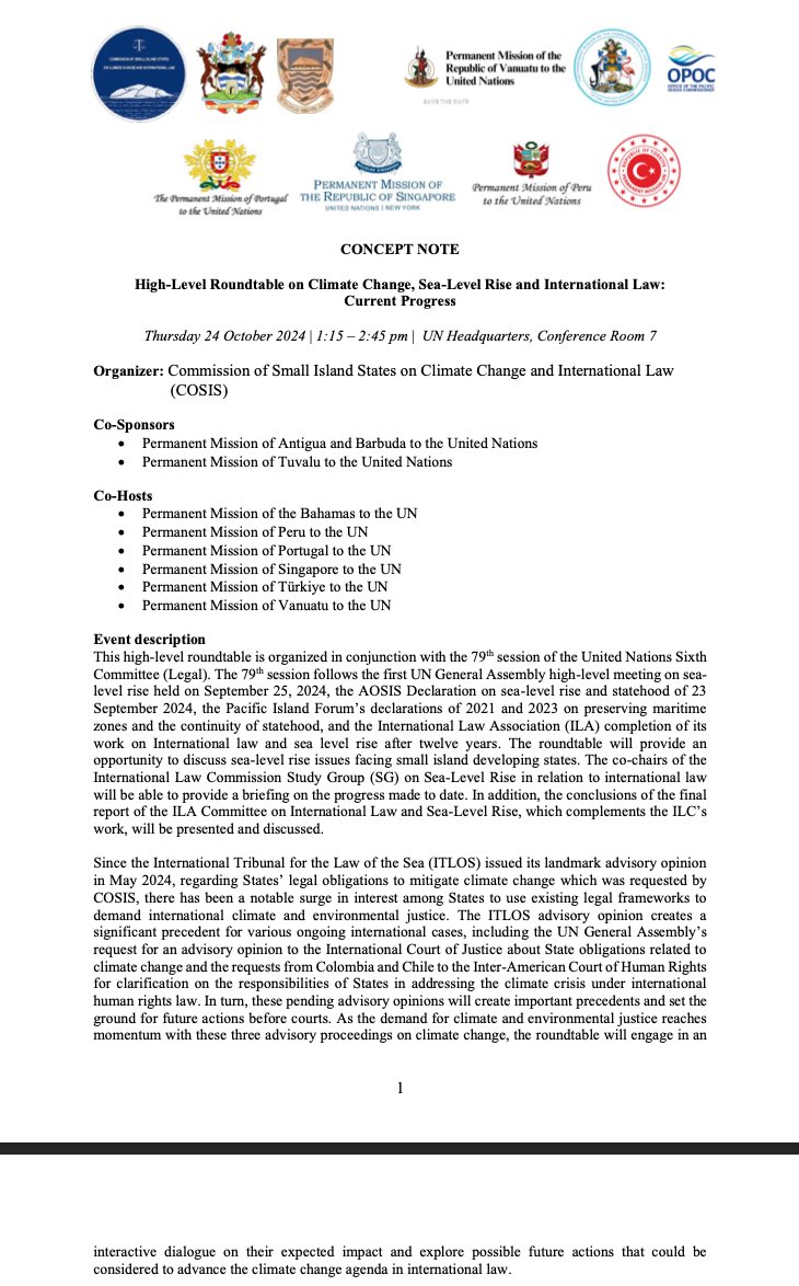 COSIS on Climate Change and International Law (@cosis_ccil) on Twitter photo Concept note & speakers
CoChairs
H.E. Tabugao Falefou🇹🇻
H.E. <a href="/AubreyWebsonUN/">Walton Aubrey Webson</a>🇦🇬
COSIS experts
<a href="/niluferoral/">nilufer oral</a> (ILC)
<a href="/Phoebe_Okowa/">Prof Phoebe Okowa EBS</a>
<a href="/JMThouvenin/">Jean-Marc Thouvenin</a>
Catherine Amirfar
David Freestone
UN ILC members
<a href="/PatrciaGalvoTe1/">Patricia Galvao Teles</a>
Juan Jose Ruda Santolaria
Leg rep
<a href="/NathanielKhng/">Nathaniel Khng</a>🇸🇬
<a href="/brycerudyk/">Bryce Rudyk</a> AOSIS Concept note & speakers
CoChairs
H.E. Tabugao Falefou🇹🇻
H.E. <a href="/AubreyWebsonUN/">Walton Aubrey Webson</a>🇦🇬
COSIS experts
<a href="/niluferoral/">nilufer oral</a> (ILC)
<a href="/Phoebe_Okowa/">Prof Phoebe Okowa EBS</a>
<a href="/JMThouvenin/">Jean-Marc Thouvenin</a>
Catherine Amirfar
David Freestone
UN ILC members
<a href="/PatrciaGalvoTe1/">Patricia Galvao Teles</a>
Juan Jose Ruda Santolaria
Leg rep
<a href="/NathanielKhng/">Nathaniel Khng</a>🇸🇬
<a href="/brycerudyk/">Bryce Rudyk</a> AOSIS