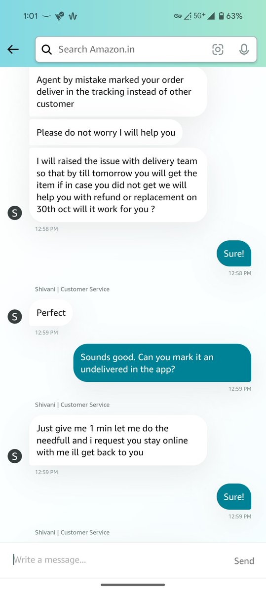 anksaiki's tweet photo. @amazonIN What kind of customer service is this?
Day1:Item went to delivered state without actually getting delivered. Was told, the delivery associate scanned the item by mistake and would get delivery in 24 hours.
Day2:Not delivered again. Was told,wait 4 days for investigation https://t.co/RAJFKk0oov