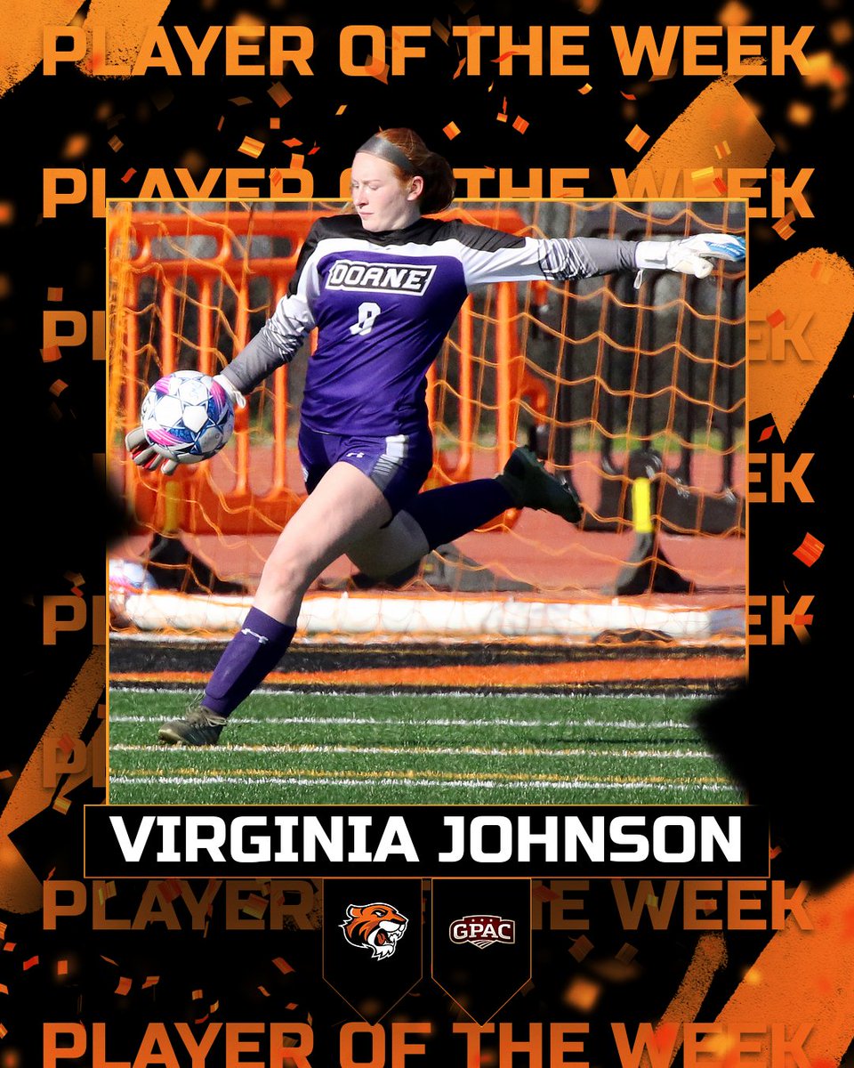 Congrats to Virginia Johnson of #DoaneWS, named the GPAC Women's Soccer Defensive Player of the Week after shutting out GPAC champion Hastings on Saturday on the road.