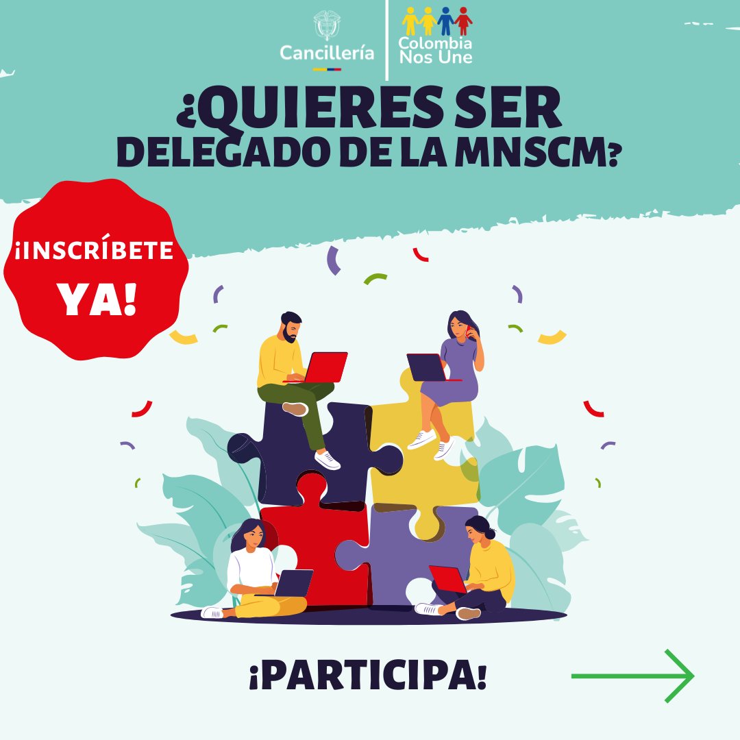 ColombiaNosUne's tweet photo. ¡🌍🇨🇴 Inscripciones abiertas! Sé delegado/a en la #MNSCM y ayuda a construir políticas para la comunidad colombiana en el exterior y migrantes en 🇨🇴.
Inscríbete aquí 👉 https://t.co/1wUlWUoGMS
hasta el 4 de nov. https://t.co/AmtugvZEvM