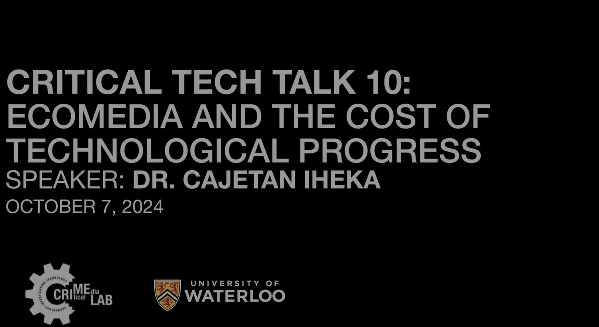 Critical Media Lab (@uwcrimelab) on Twitter photo Catch up on Critical Tech Talk 10: Ecomedia and the Cost of Technological Progress with <a href="/profiheka/">Cajetan Iheka</a>. Full recording now available: youtu.be/bC9ajaJOi4w?si… Catch up on Critical Tech Talk 10: Ecomedia and the Cost of Technological Progress with <a href="/profiheka/">Cajetan Iheka</a>. Full recording now available: youtu.be/bC9ajaJOi4w?si…