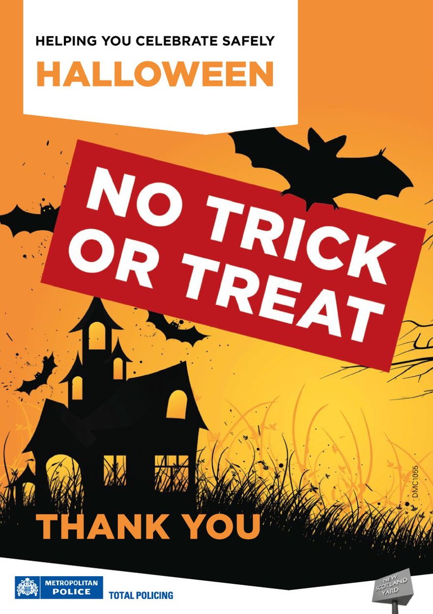 MPSHackney's tweet photo. Not everyone wants to take part in #Halloween and that's ok. 🎃 

Please feel free to print off this poster and display in your window/on your front door if you don't want trick or treaters at your door. https://t.co/wyAYhZFIOS