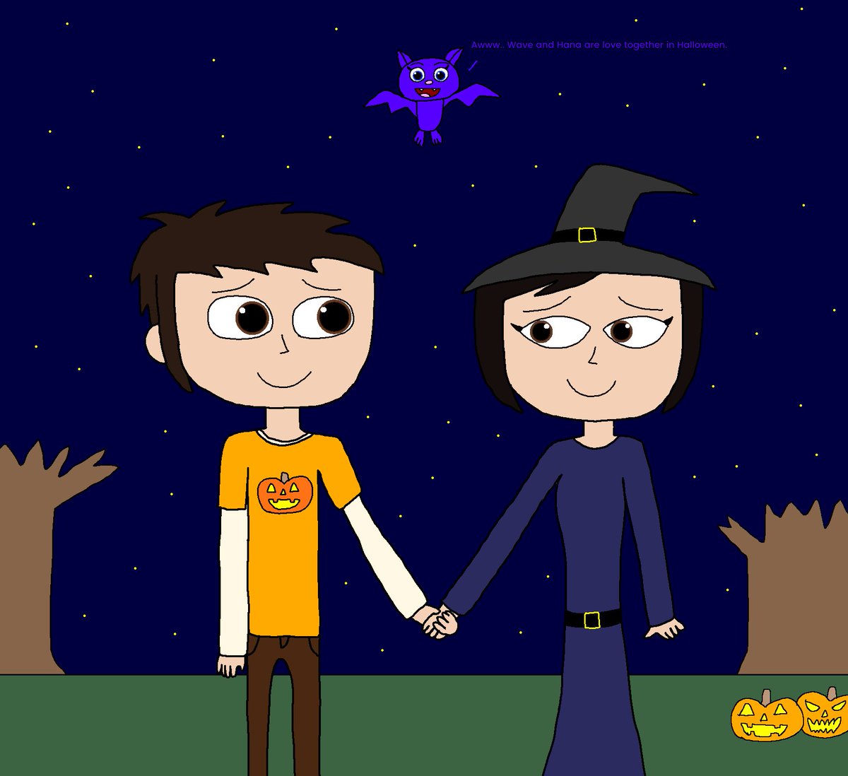 TouseLinza's tweet photo. Here’s Wave and Hana are love each other but Lucy like seeing couple in Halloween season.

#WaveAdventures #WavePhubet #HanaSuzuki #LucytheLittleBat #TouseLinzaProductions #TouseLinza #Halloween #Love https://t.co/wtoJTOXrHw