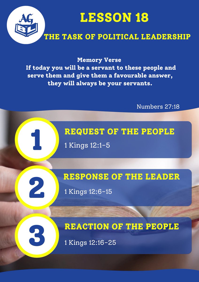 Excerpts from our Sunday School Manual, Lesson 18

Topic : The Task of Political Leadership

<a href="/_agghana/">Assemblies of God Ghana</a>

<a href="/myagtv/">AGTV</a>

<a href="/holyhillag/">Holy Hill Chapel AG</a>

#AGbookshopltd #assembliesofgod #SendTheLight #AssembliesOfGodGhana #assembliesofgodchurch