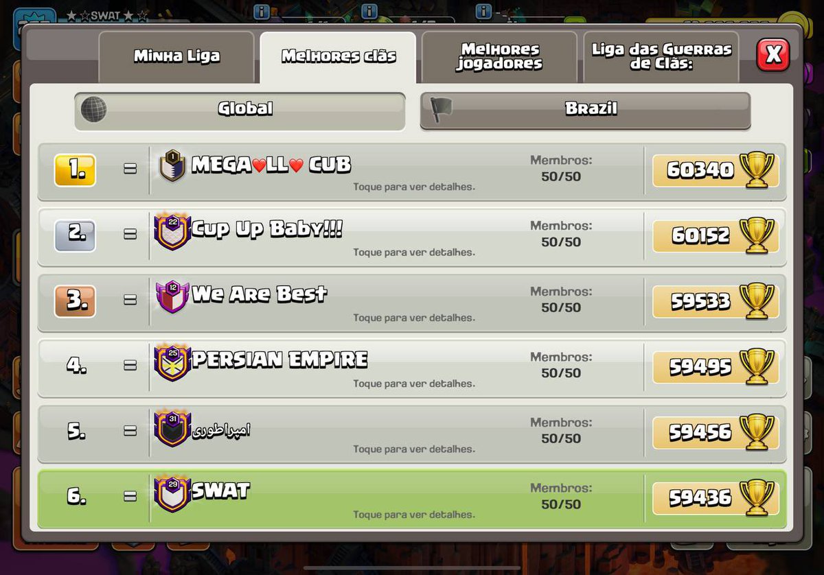 Push - October Season🏆
#Top1🇧🇷
#Top6🌍
Mais uma grande temporada no topo! Vamos por mais sempre!💪🏾

#GOSWAT #ClashOfClans #supercel