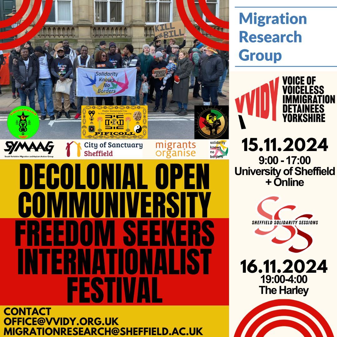 shefsolsessions's tweet photo. REGISTER NOW~RESERVE YOUR FREE PLACE AT FREEDOM SEEKERS INTERNATIONALIST FESTIVAL, PART OF THE DECOLONIAL OPEN COMMUNIVERSITY
@SheffieldMRG

https://t.co/e1rhuR8sVu

#Sheffield #sheffielduniversity #communiversity #decolonial #freedomseeker #conference #festival #register https://t.co/mPnpunQfjb