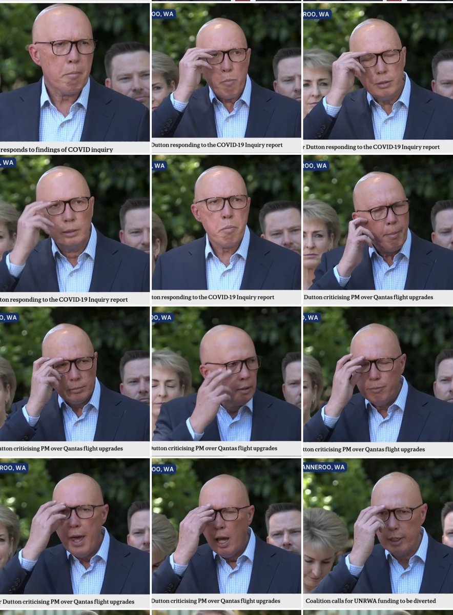 #Dutton criticising PM’s Qantas upgrade &amp; comment on COVID-19 inquiry report. Have you ever seen anything dodgier? BL Puckered chin feeling threatened. Fake glasses adjust face cover hiding lying. Chin jut lip pouting anger aggression .Eyeblocking discomfort with the questions.