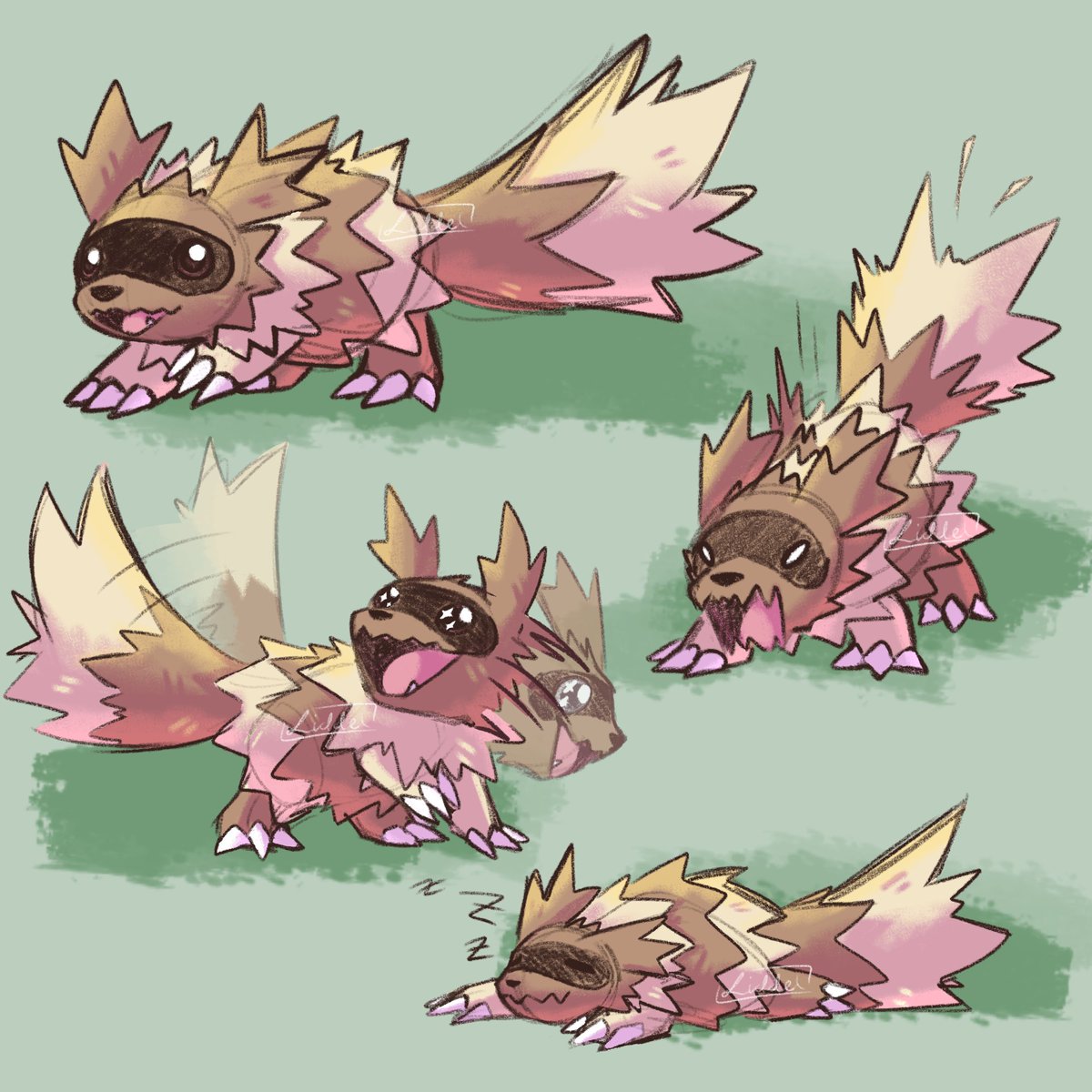 I've always loved zigzagoon, but randomly got obsessed with them a few days ago, so here are some doodles of the silly lil goober >:3!!!
#pokemon #pokemonart