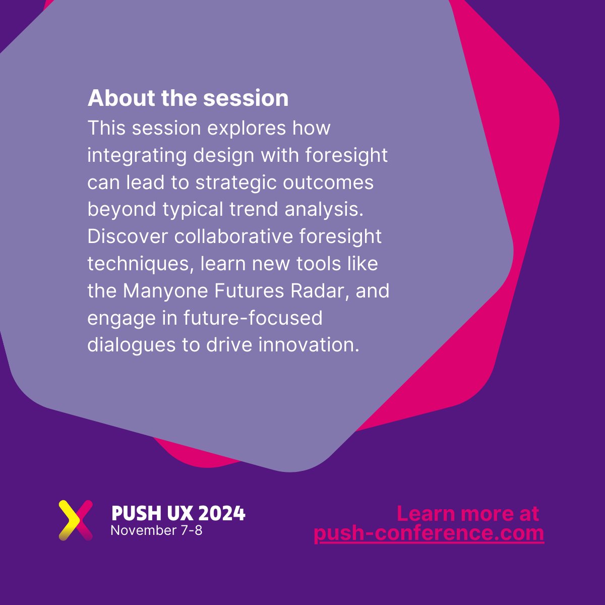 Join Melanie Becker and Ditte Wulff for a Breakout Session on “How to Make Strategic Foresight Collaborative &amp; Tangible”! 🚀

Learn how to turn trend analyses into practical, design-driven strategies with real impact. ✨

Learn more about the session: push-conference.com/ux-2024/how-to…