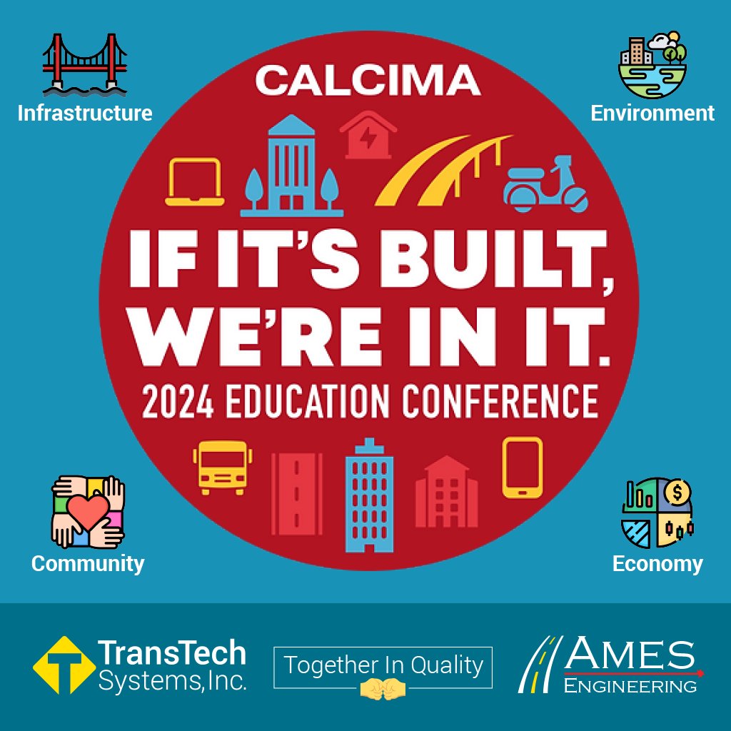 TransTechSystem's tweet photo. The @CalcimaRocks Education Conference is kicking off NOW in Napa! Join us and @AmesEngineering to discuss infrastructure, #NonNuclear #AsphaltDensity and precision #RoadProfiling! 🤜🤛 https://t.co/IFbl6Mze8O
____
#TransTechSystems #AmesEngineering #CalCimaRocks https://t.co/vqxvGIFys1
