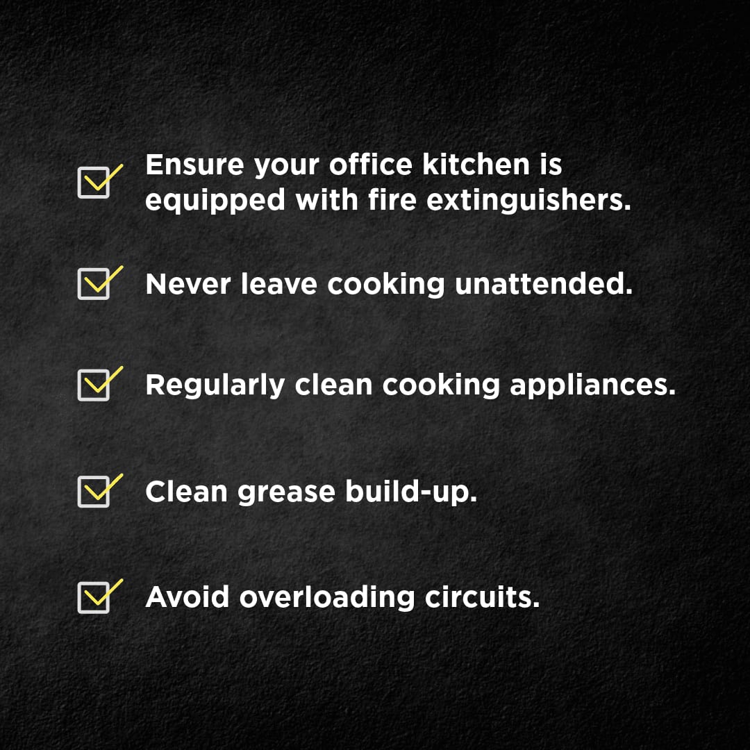 SMRestore_'s tweet image. Kitchen fires can disrupt business and endanger lives. Ensure your office kitchen follows these safety tips: no unattended cooking, clean regularly, and check fire extinguisher readiness. Stay safe! 

#ServicemasterRestore #FireDamage