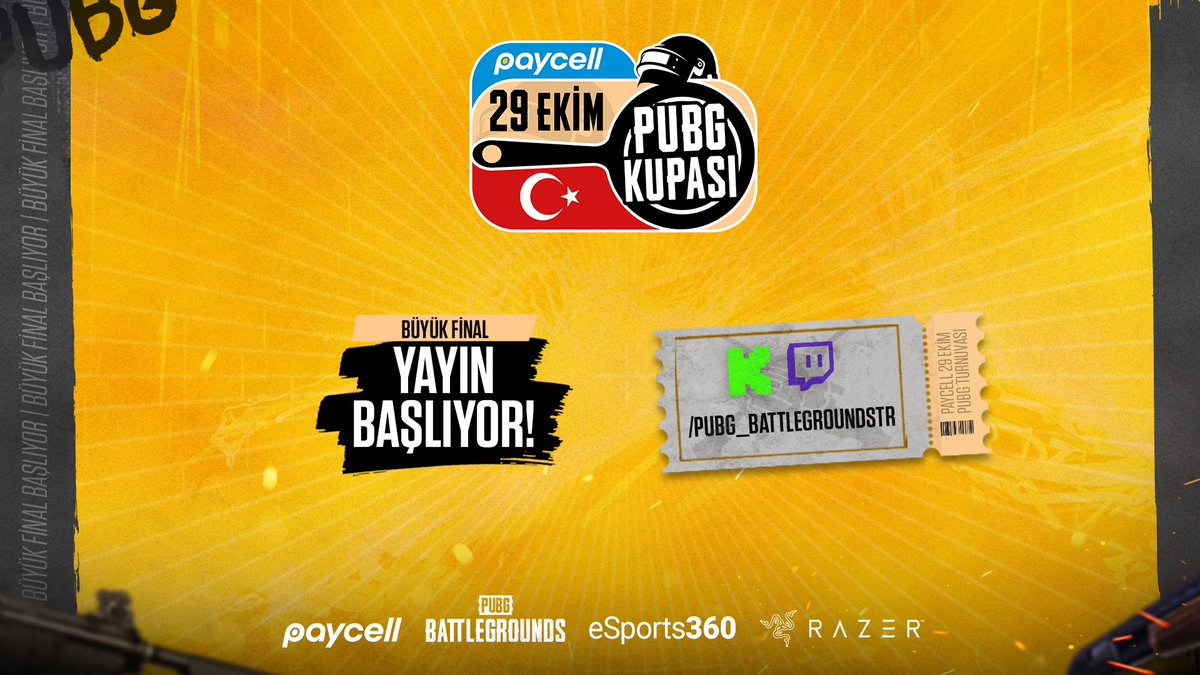 PAYCELL 29 Ekim PUBG Kupası'nda şampiyon bugün belli oluyor! 

16 takımın 80.000 TL ödül havuzu ve Razer marka ekipman ödülleri için mücadele edeceği PAYCELL 29 Ekim PUBG Kupası mücadelesinde sen de yerini al! 🍿

📺 kick.com/pubg_battlegro…
📺 twitch.tv/pubg_battlegro…

<a href="/paycell/">Paycell</a>