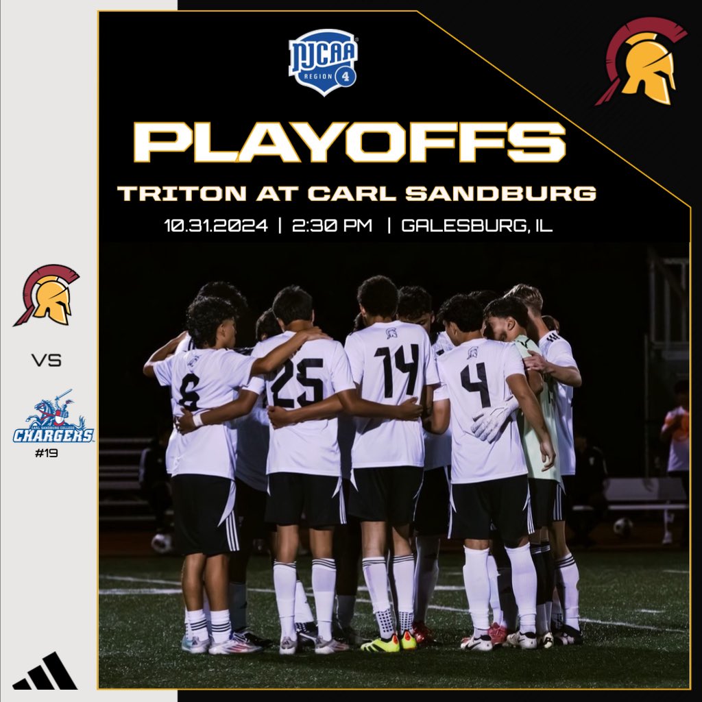 Playoff time!!! The Trojans will travel to Galesburg IL as they take on #19 in the nation Carl Sandburg this Thursday 2:30pm kickoff 🔱⚽️