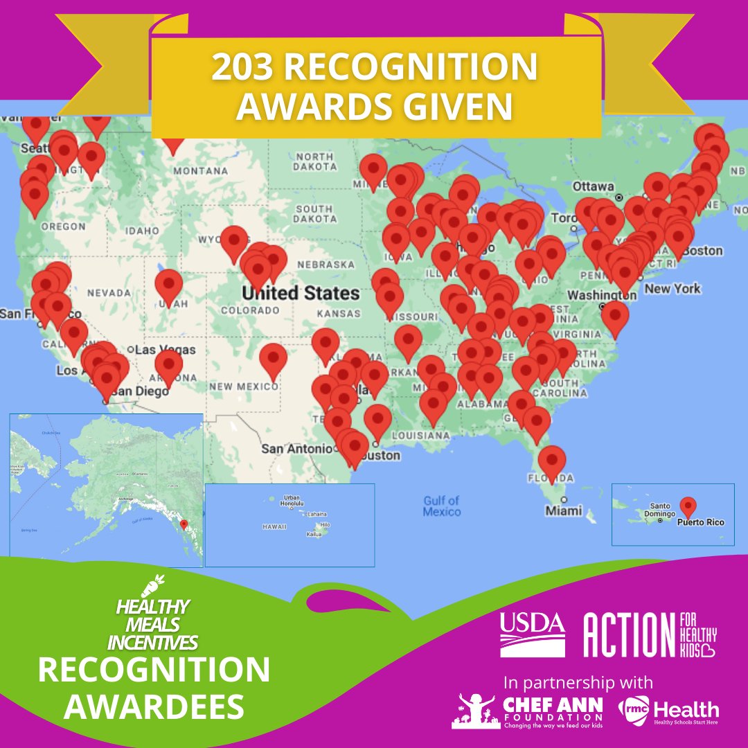 Act4HlthyKids's tweet photo. 🌟ICYMI, celebrate the 8 newest recipients of @USDANutrition &amp; @Act4HlthyKids' HMI Recognition Awards! These trailblazers are setting new standards in school nutrition and championing the health and wellbeing of students. 🔗 Learn more: https://t.co/wVgolUI8r1 https://t.co/HGmyI1QMWB