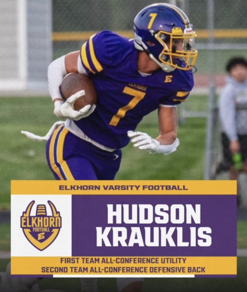 Hudson Krauklis (@hudsonkrauklis7) on Twitter photo Blessed to have been awarded two all-conference awards!!!
- 1st team all-conference Utility
- 2nd team all-conference DB
<a href="/MJ_NFLDraft/">Mark Johnson</a> <a href="/ElkhornFB1HERD/">Elkhorn Football Team Page</a> <a href="/travisWSN/">Travis Wilson</a> <a href="/THESHOWfootball/">THESHOWfootball</a> <a href="/PrepRedzoneWI/">Prep Redzone Wisconsin</a> Blessed to have been awarded two all-conference awards!!!
- 1st team all-conference Utility
- 2nd team all-conference DB
<a href="/MJ_NFLDraft/">Mark Johnson</a> <a href="/ElkhornFB1HERD/">Elkhorn Football Team Page</a> <a href="/travisWSN/">Travis Wilson</a> <a href="/THESHOWfootball/">THESHOWfootball</a> <a href="/PrepRedzoneWI/">Prep Redzone Wisconsin</a>