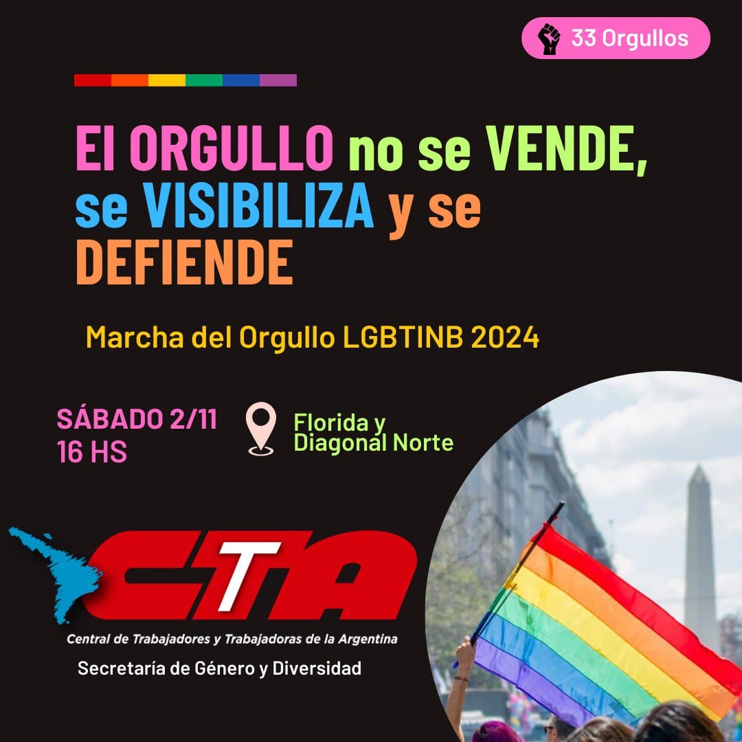 GeneroCTA's tweet photo. 🔥 #MarchaDelOrgullo LGBTINB 2024
El ORGULLO no se Vende, se Visibiliza y se Defiende!
🗓️ Sábado 2NOV
⏰16 hs
📍Florida y Diagonal Norte
✊🏼 #33Orgullos https://t.co/i3oIXHPO6v