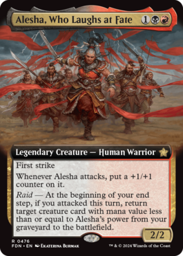 A new card for Alesha in her later years, getting better and better at fighting and reanimating both! More previews at mtgpreviews.com/FDN

Source: magic.wizards.com/en/products/fo…
🎨: <a href="/BurmakEkaterina/">Ekaterina Burmak</a>,<a href="/DevBurmak/">Dmitry Burmak</a>