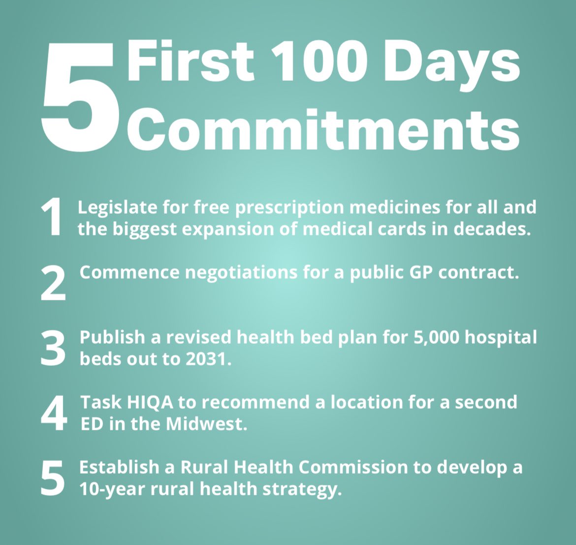 WE ARE READY from Day One in government to implement our transformative health plan. Here’s what we will deliver in health in the first 100 days of a Sinn Féin led government! 

Read more 👉 health.sinnfein.ie