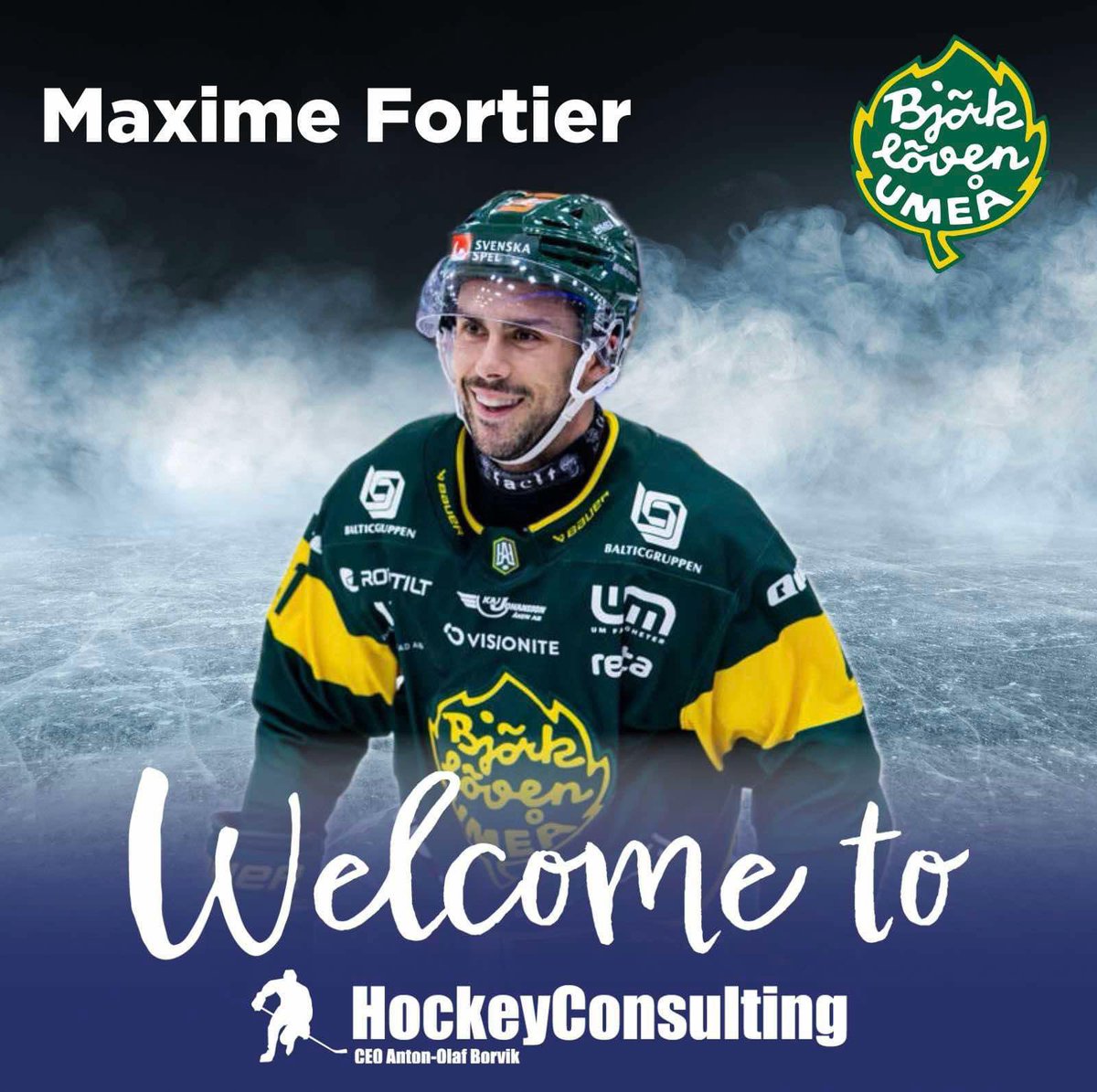 TODAYS BIG SIGNING✍🏼🔥

WARM WELCOME to my team Maxime Fortier🇨🇦 , <a href="/Bjorkloven/">Björklöven</a> 🇸🇪.
I am so happy to have you onboard and super excited to start represent you.
Lets go Max!😃

<a href="/hockeyallsvensk/">HockeyAllsvenskan</a> 
<a href="/SHLse/">SHL.se</a> 
<a href="/smliiga/">Liiga</a>