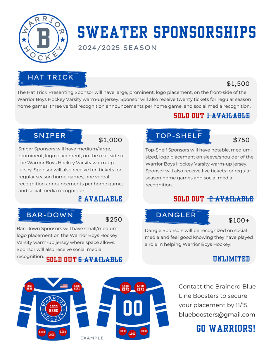 BlueBoosters's tweet photo. HEY HOCKEY SUPPORTERS... we've got a opportunity for you!  Contact blueboosters@gmail.com to have your company's logo/name on our super sweet team warm-up jerseys this season. Other sponsor perks included too! https://t.co/8PrQzjwPF7