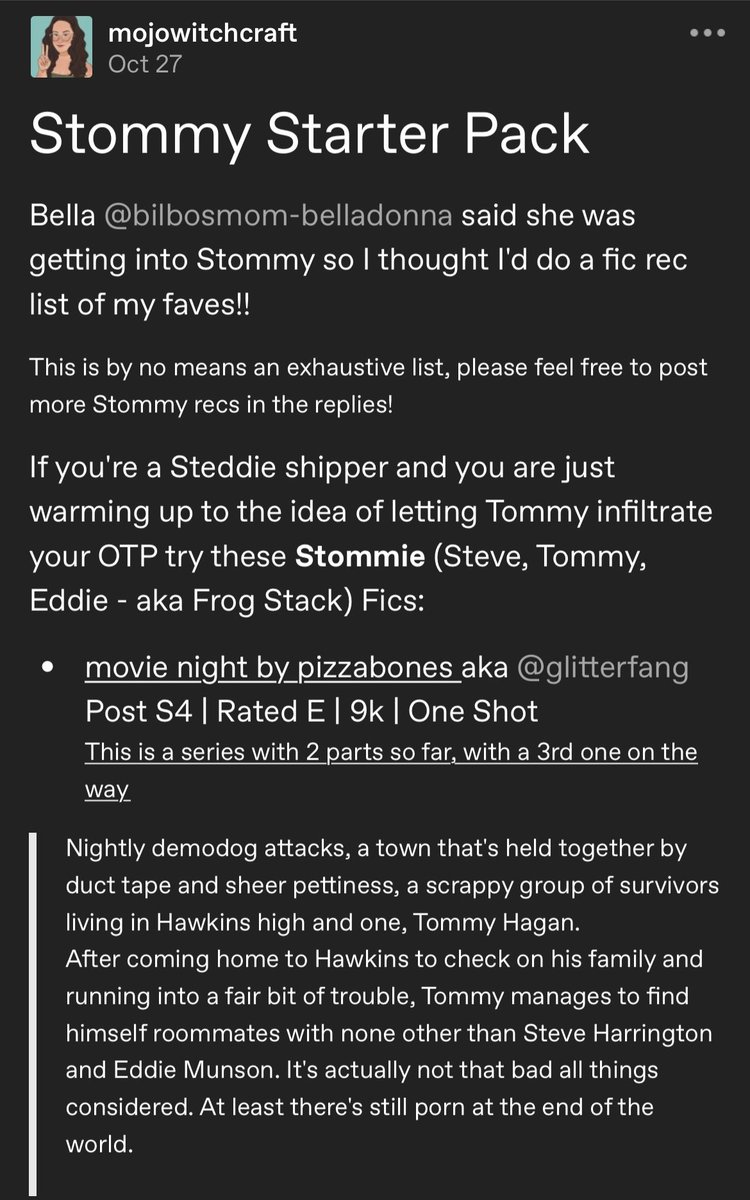 MojoWitchcraft's tweet image. Made a rec list on tumblr for Stommy and Stommie fics!! 

tumblr.com/devondespresso…