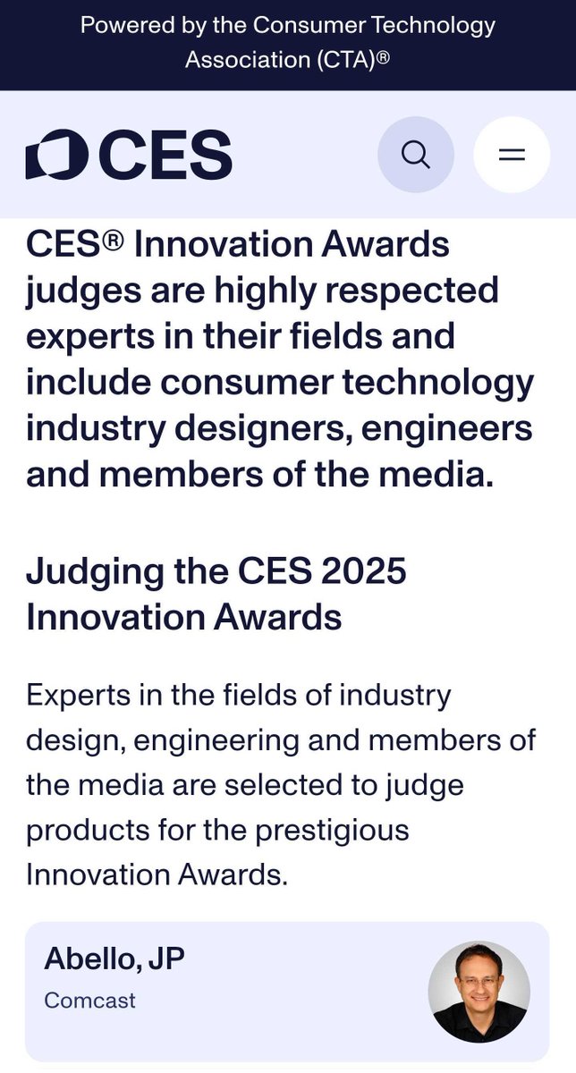 jpabello's tweet photo. Honored to return as a judge for the CES 2025 Innovation Awards in the Digital Displays category. Grateful for the privilege to serve across 6 categories over the years and witness incredible industry innovations. 
#CES #CES2025 #Innovation #Awards #VideoDisplays #CTA https://t.co/ArE2CX5qzp