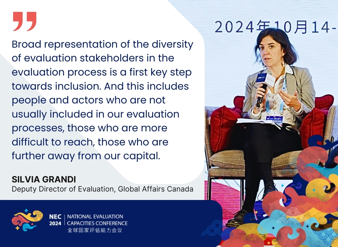 Global Evaluation Initiative (@gei_globaleval) on Twitter photo ✨ Quotable quote from the 2024 NEC Conference ✨
During the #NECdev plenary session on inclusive #evaluation, Silvia Grandi shared how <a href="/GAC_Corporate/">Global Affairs Canada</a> is transforming its evaluation practices to ensure that diverse stakeholders and voices are heard. 🌐 ✨ Quotable quote from the 2024 NEC Conference ✨
During the #NECdev plenary session on inclusive #evaluation, Silvia Grandi shared how <a href="/GAC_Corporate/">Global Affairs Canada</a> is transforming its evaluation practices to ensure that diverse stakeholders and voices are heard. 🌐