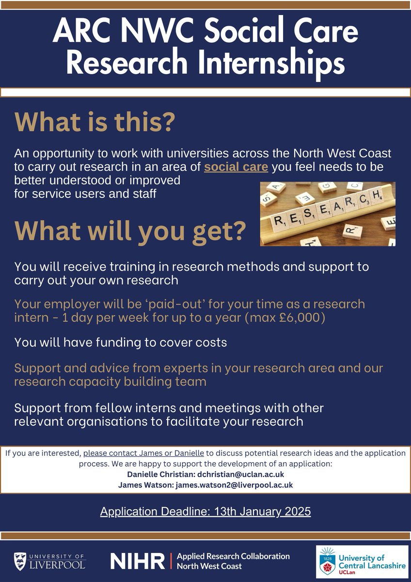 James Coleman Watson (@jmswats) on Twitter photo 🚨#Socialcare #research opportunity. If you work for an <a href="/arc_nwc/">ARC North West Coast</a> member organisation, and you or colleagues are interested, you can devise and conduct a #socialcare research project with training and support to do so. Contact <a href="/D_L_Christian/">Dr DanielleChristian</a> or myself for more details👇 🚨#Socialcare #research opportunity. If you work for an <a href="/arc_nwc/">ARC North West Coast</a> member organisation, and you or colleagues are interested, you can devise and conduct a #socialcare research project with training and support to do so. Contact <a href="/D_L_Christian/">Dr DanielleChristian</a> or myself for more details👇