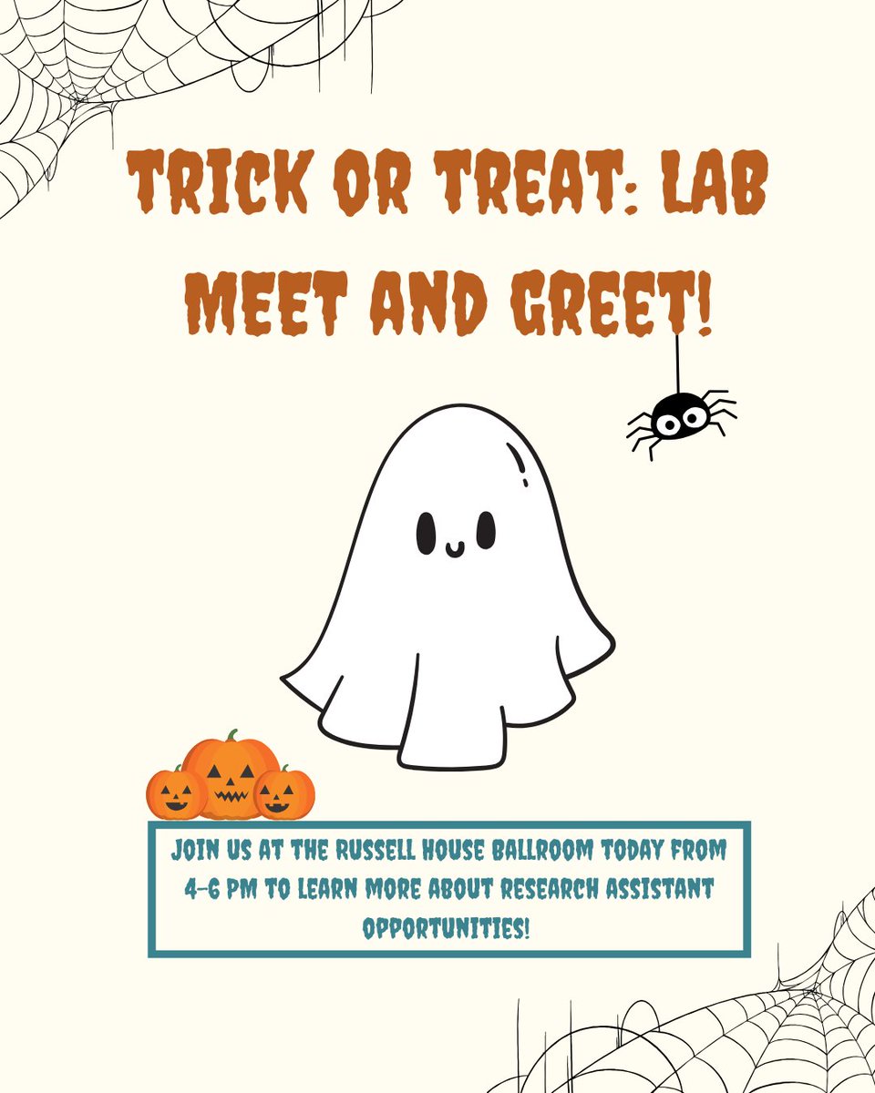 reachlabusc's tweet photo. Stop by the Russell House Ballroom today from 4-6PM to learn more about research assistant opportunities within the REACH Lab! 👻🎃 https://t.co/BrEQulGcTu