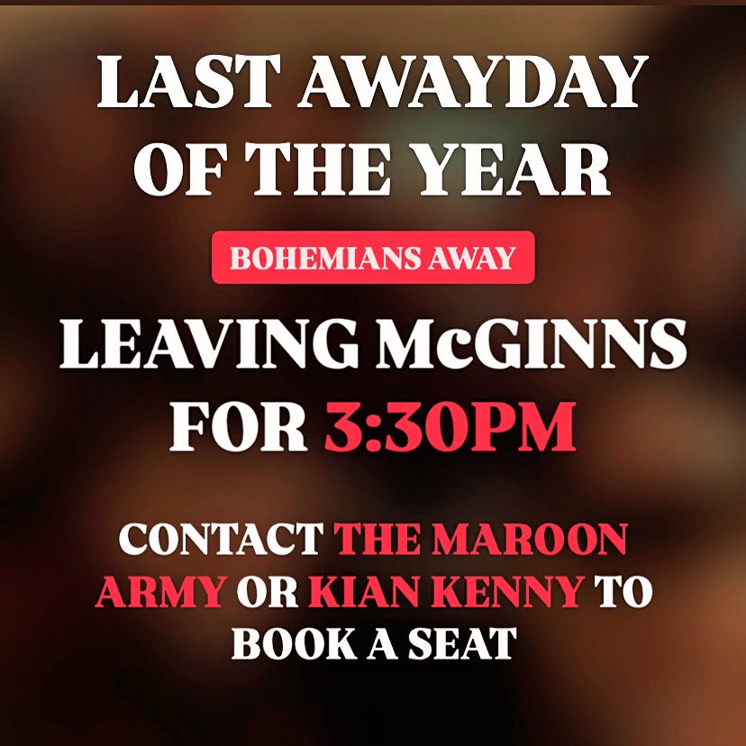 IT’S THE LAST AWAYDAY OF THE YEAR.

Make sure to book your seat through us or <a href="/KianKenny20/">Kian</a> 

Leaving McGinns for 3:30  🇱🇻🚎