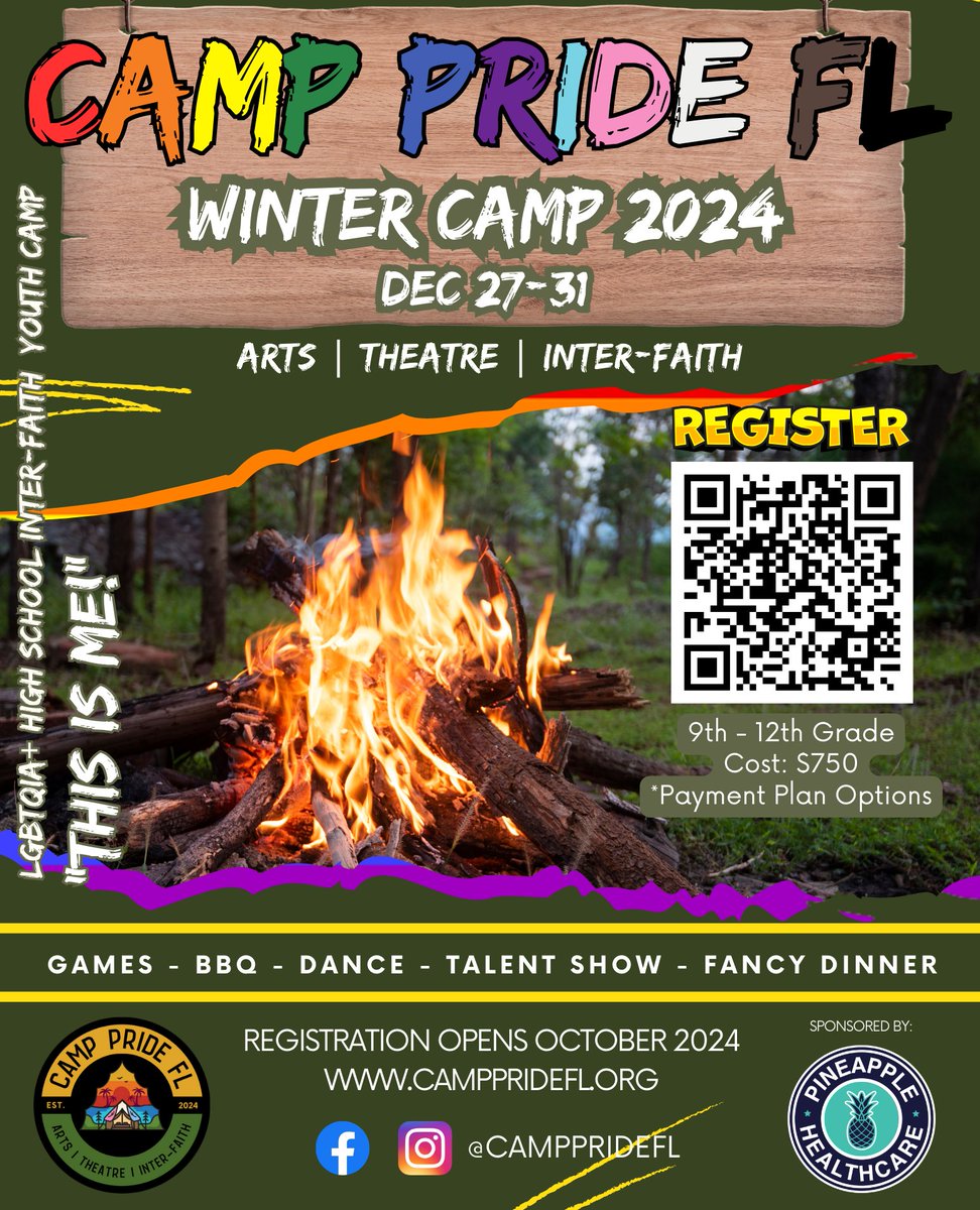 OrlandoPride's tweet photo. Come hang out with our buddies at Camp Pride FL! You can sign up until November 30th, so don’t miss out. 🏕️🌈 https://t.co/g03QOklSPt