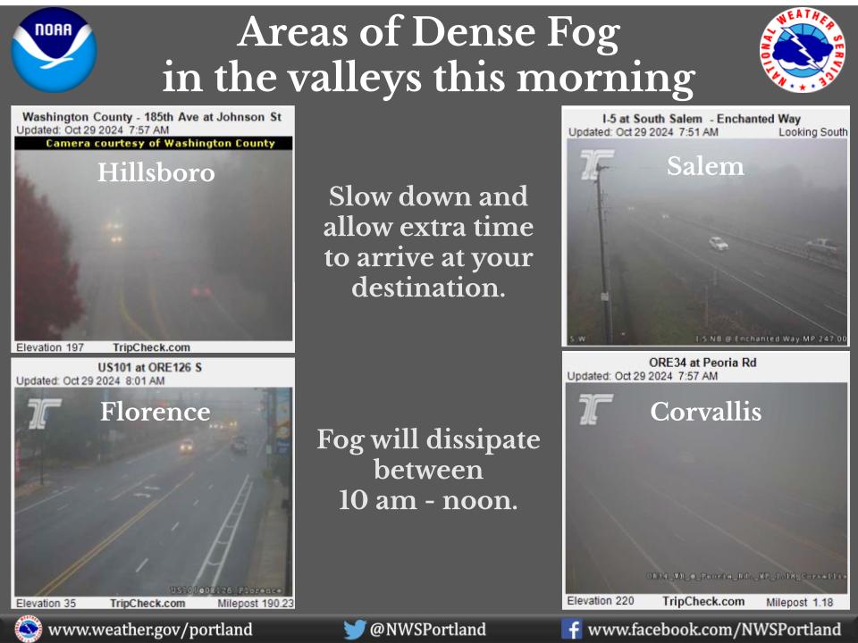 NWSPortland's tweet image. Fog affecting your morning drive? Take it a little slower. Fog will dissipate late morning. #orwx #wawx #pdxtst