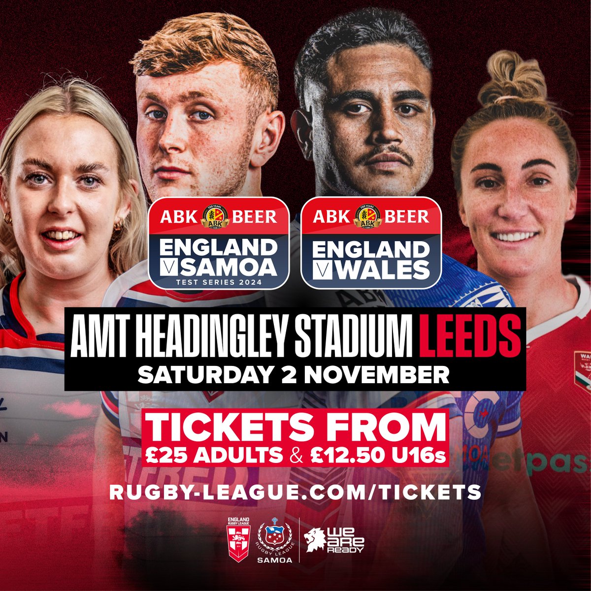 England_RL's tweet photo. 🤩The #EnglandRL Double-header is almost here!

💥 #EnglandRL Women vs @WalesRugbyL, KO 12pm
🔥 #EnglandRL Men vs Samoa, KO 2:30pm

👆Tickets available in our bio https://t.co/tbUvUQ10vu
