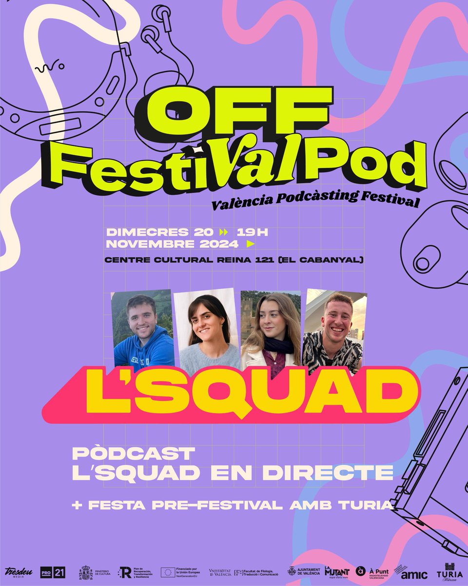 Podcastera Valenciana (@podcasteravlc) on Twitter photo 🎙️El pòdcast <a href="/lsquad_apunt/">L'Squad d'À Punt</a> d’<a href="/apuntpodcast/">À Punt Pòdcast</a> es realitzarà en directe, dimecres 20 de novembre a les 19h, al Centre Cultural La Reina 121 del Cabanyal com a prèvia del <a href="/FestiValPod/">FestiValPod</a> que donarà pas a la festa pre-festival amb <a href="/CervezaTuria/">Cerveza Turia</a> amb entrada lliure🎧 🎙️El pòdcast <a href="/lsquad_apunt/">L'Squad d'À Punt</a> d’<a href="/apuntpodcast/">À Punt Pòdcast</a> es realitzarà en directe, dimecres 20 de novembre a les 19h, al Centre Cultural La Reina 121 del Cabanyal com a prèvia del <a href="/FestiValPod/">FestiValPod</a> que donarà pas a la festa pre-festival amb <a href="/CervezaTuria/">Cerveza Turia</a> amb entrada lliure🎧