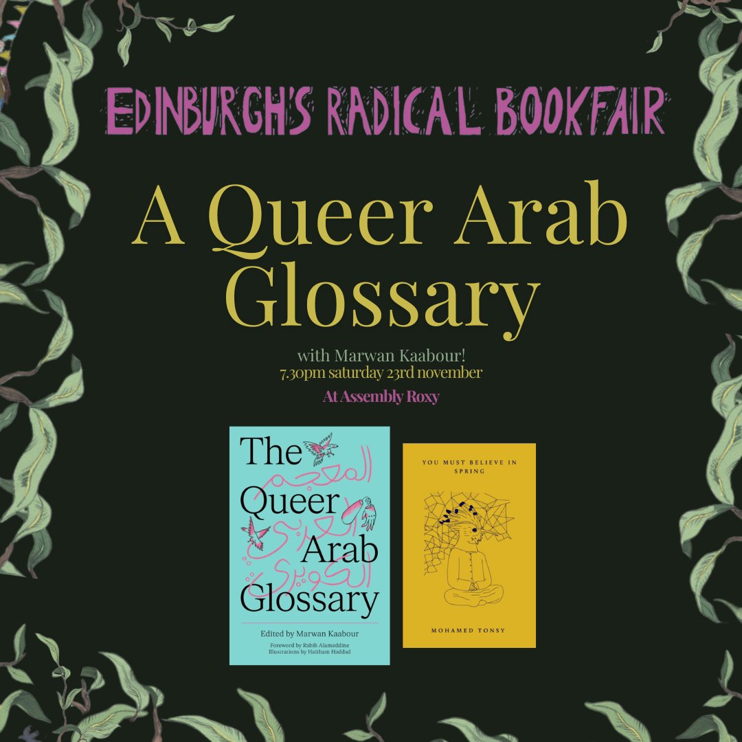 Closing out Saturday at the #RadicalBookFair, 7.30pm on the main stage

A celebration of <a href="/SaqiBooks/">Saqi Books</a>' GORGEOUS Queer Arab Glossary with editor <a href="/marwankaabour/">Marwan Kaabour</a> bringing queer Arabic slang from the page to the stage

lighthousebookshop.com/events/in-our-…

aaand on to sunday's events!