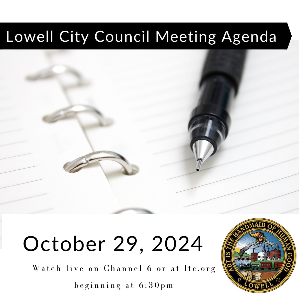 Mayor Daniel P. Rourke (@mayorrourke) on Twitter photo Lowell City Council Meeting: Tuesday, October 29, 2024
📃 Agenda: bit.ly/3UoAMNV
👥 The public is welcome to attend
📺 View the meeting live by going to channel 6 or at ltc.org
💻 Watch it later on <a href="/LTCLowellma/">Lowell TeleMedia Center</a>'s YouTube channel Lowell City Council Meeting: Tuesday, October 29, 2024
📃 Agenda: bit.ly/3UoAMNV
👥 The public is welcome to attend
📺 View the meeting live by going to channel 6 or at ltc.org
💻 Watch it later on <a href="/LTCLowellma/">Lowell TeleMedia Center</a>'s YouTube channel