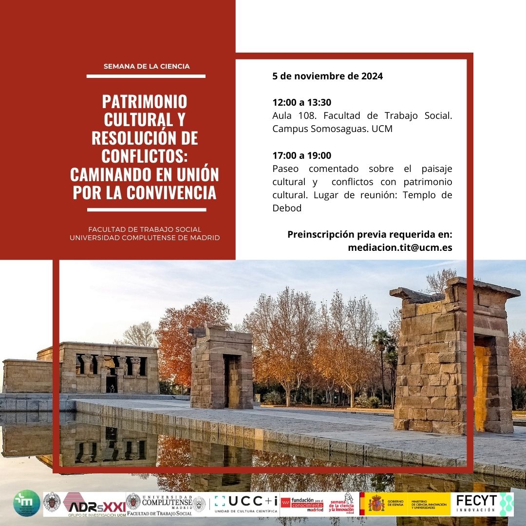 🔎📅¡Ya llega la #semanadelaciencia y este año desde el Máster de <a href="/MediacionUCM/">Mediación, Negociación y Gestión de Conflictos UCM</a>  te invitamos a una actividad muy especial el día 5 de noviembre que combinará patrimonio cultural y gestión de #conflictos!

¡No olvides de preinscribirte y acompáñanos en este viaje en Madrid! 🎉