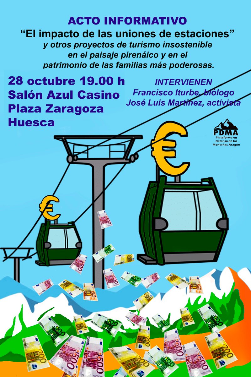 Lleno en el Salón Azul del Casino de Huesca para el acto informativo que hicimos como <a href="/PDMAAragon/">Plataforma Defensa Montañas Aragón</a> sobre telecabinas, uniones y otros disparates millonarios en nuestro Pirineo