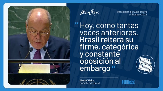 MitransCuba's tweet image. #Cuba no está sola. La solidaridad de los pueblos se hace presente en los pronunciamientos de las delegaciones que participan en el debate del proyecto de Resolución A/79/80 “Necesidad de poner fin al bloqueo económico, comercial y financiero impuesto por EEUU #Cuba en la @ONU_es
