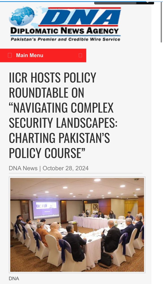 Islamabad (28 Oct 2024): Islamabad Institute of Conflict Resolution IICR hosted policy roundtable on “Navigating Complex Security Landscapes: Charting Pakistan’s Policy Course”. 
Press coverage