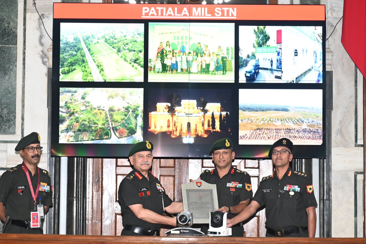 adgpi's tweet photo. 'Green Military Station Award'

#GeneralUpendraDwivedi #COAS felicitated the winners of  the 'Green Military Station Award'  during the ongoing Army Commanders’ Conference #ACC.

‘Green Military Station Awards’ has been institutionalised with an aim to make our habitat green & clean and give impetus to de-carbonisation efforts by active participation of all residents of the stations of #IndianArmy, which has significantly contributed towards de-carbonisation & sustainable development in its Military Stations and Cantonments. 

To enable the stations to compete in a more diligent manner the competition was categorised into various categories. Winner and runners up under various categories were:-

Catogery 1 - Large Station
Winner - Patiala
Runners Up - Jodhpur

Category 2 - Medium Station
Winner - Bagrakote
Runners Up - Bhuj

Category 3 - Small Station
Winner - Kannur
Runners Up - Umroi

Category 4 - Apashisht Mukt Sainya Abhiyan
Winner - Sevoke Road Runners Up - Partap Pur

Category 5 - Best Transformative Station
Winner - Suratgarh
Runners Up - Abohar

Best RWAs in New Delhi we're also awarded

“Recognising eco-friendly excellence.”

#GreenInitiative 
#Sustainability 
#SwacchataHiSeva
#SpecialCampaign4
#IndianArmy 
#YearofTechAbsorption 
#DecadeofTransformation 
@DefenceMinIndia
@SpokespersonMoD
@HQ_IDS_India