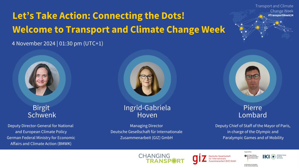 giztransport's tweet photo. Ready for #TransportWeek24? Kick off Monday with an inspiring session by @BMWK & @giz_gmbh, featuring insights from #ParisOlympics2024!
We’ll dive into the role of #transport in #ClimateAction & start building a joint message for #COP29🌍
Find out more ➡️https://t.co/DubYMPFTQf https://t.co/UtvmkM8odp