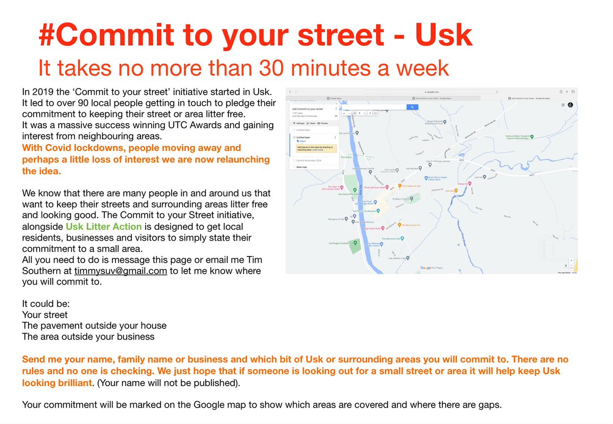 ActionUsk's tweet photo. #committoyourstreet #Usk RELAUNCH
@UskTownCouncil @Keep_Wales_Tidy @KWT_East https://t.co/BD2MfsaFbk
