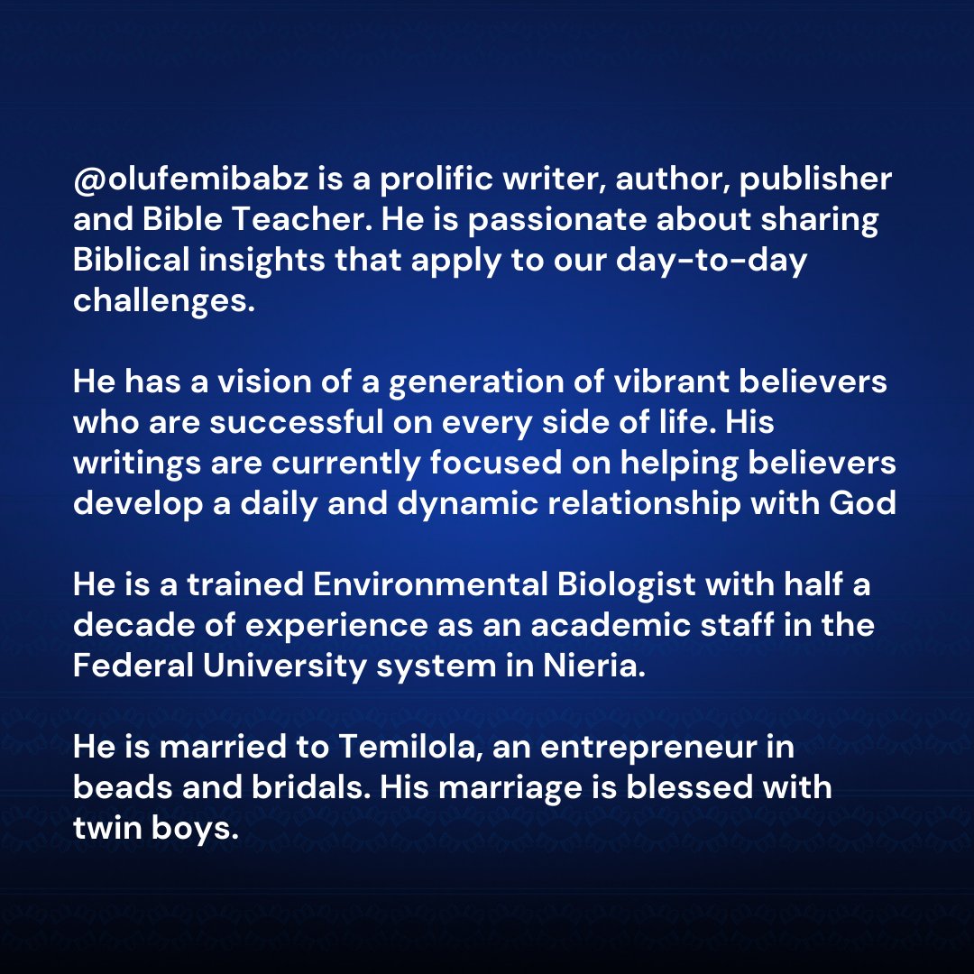 instasage's tweet photo. Prolific author and Bible teacher @olufemibabz is our latest Author Spotlight—sharing practical insights to navigate faith and everyday life

#Instasage #authors https://t.co/honmjaGI68