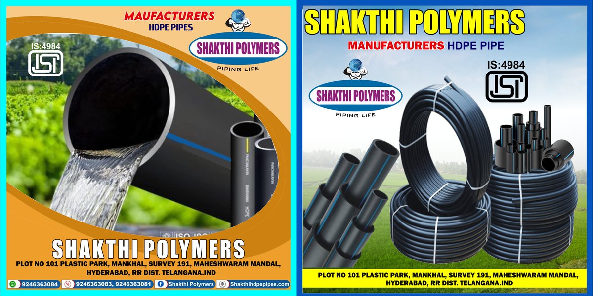 SHAKTHIPOLYMERS's tweet photo. 📷 Introducing SHAKTHI POLYMERS HDPE PIPES! 📷 https://t.co/fHaH51sUVS #ShakthiPolymers #HDPIPipes #Manufacturing #QualityPipes #PipingLife #IndustrialSolutions #TrustedByExperts #borewellpipes #pipecompany #pvcworks #waterdrums #hdpepipe.   Contact : 9246363083, 9246363081 https://t.co/SGF8Nlo3fq