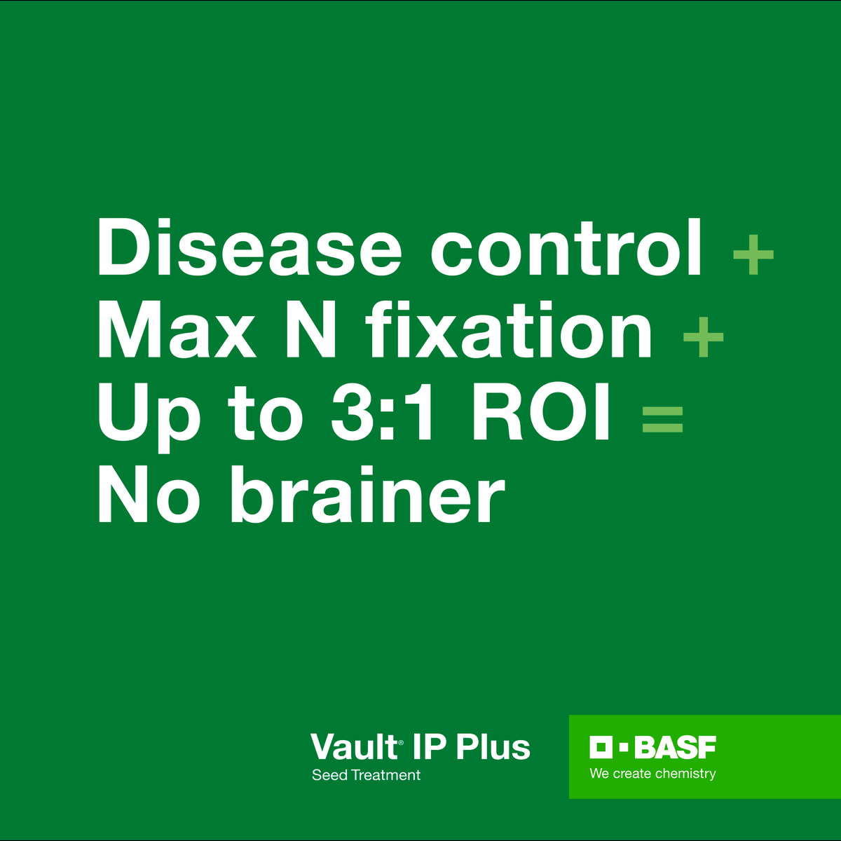 BASFAgProducts's tweet photo. Get 3:1 ROI, disease control, and maximum nitrogen fixation for your soybeans with our best-in-class biological seed treatment, Vault IP Plus.
#BASFinAg #VaultIPPlus https://t.co/fxdAtKWQNw