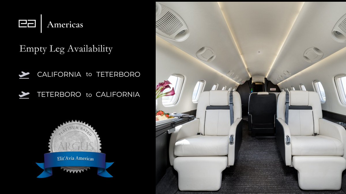 Elit'Avia (@elit_avia) on Twitter photo Elit’Avia Americas has the following 1-way opportunities on our Legacy 600:
November 7: California to Teterboro
November 16: Teterboro to California
Contact us for pricing: charter@elitavia.com
100% of all emissions from your flight are offset – at no additional cost to you. Elit’Avia Americas has the following 1-way opportunities on our Legacy 600:
November 7: California to Teterboro
November 16: Teterboro to California
Contact us for pricing: charter@elitavia.com
100% of all emissions from your flight are offset – at no additional cost to you.