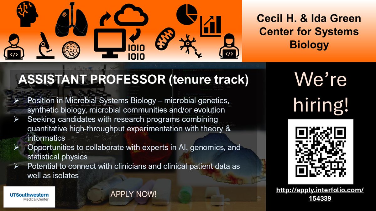 LHBioinf_UTSW's tweet photo. We're #Hiring! #AssistantProfessor #TenureTrack
Come work with our interdisciplinary scientists.
#MicrobialSystemsBiology #QuantitativeBiology #Bioinformatics #ComputationalBiology #MicrobialGenetics #SyntheticBiology
Apply at: https://t.co/E1cmNHxOhc https://t.co/s29BqnNtbz